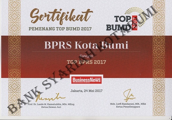 <p>Bank Syariah Mendapatkan Sertifikat TOP BPRS Kotabumi 2017</p>